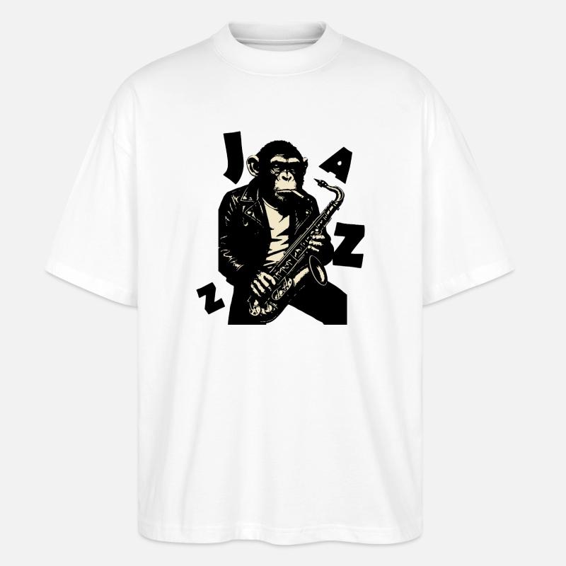 Singe saxophone en veste de cuir - T-shirt bio Blaster 2.0 coupe oversize Stanley/Stella Unisexe - blanc