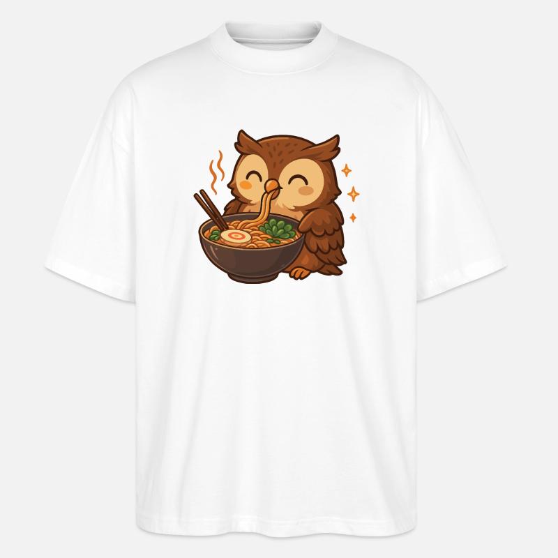 Eule mit Nudeln Ramen kawaii Eule - Stanley/Stella Oversized Unisex Bio T-Shirt Blaster 2.0 - Weiß