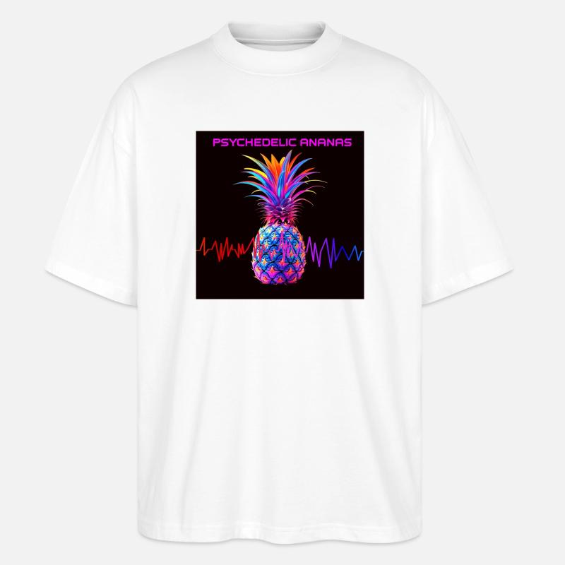Psychedelischer Ananas Neonprint - Stanley/Stella Oversized Unisex Bio T-Shirt Blaster 2.0 - Weiß