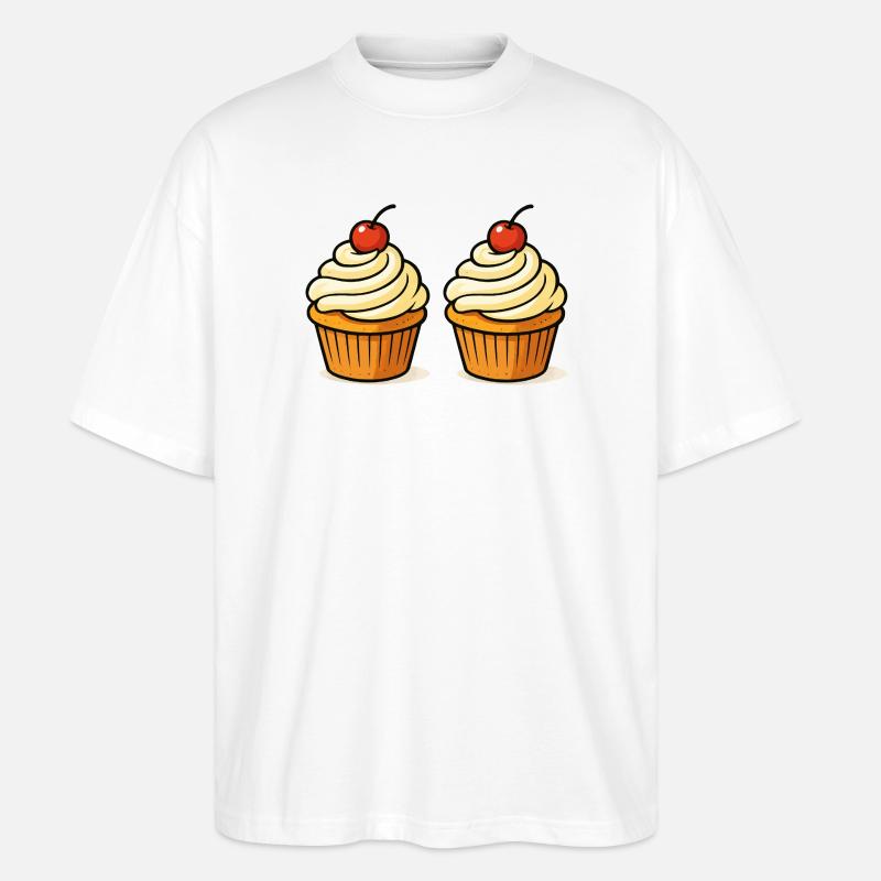Doppelte Cupcake-Illustration mit Kirsche - Stanley/Stella Oversized Unisex Bio T-Shirt Blaster 2.0 - Weiß