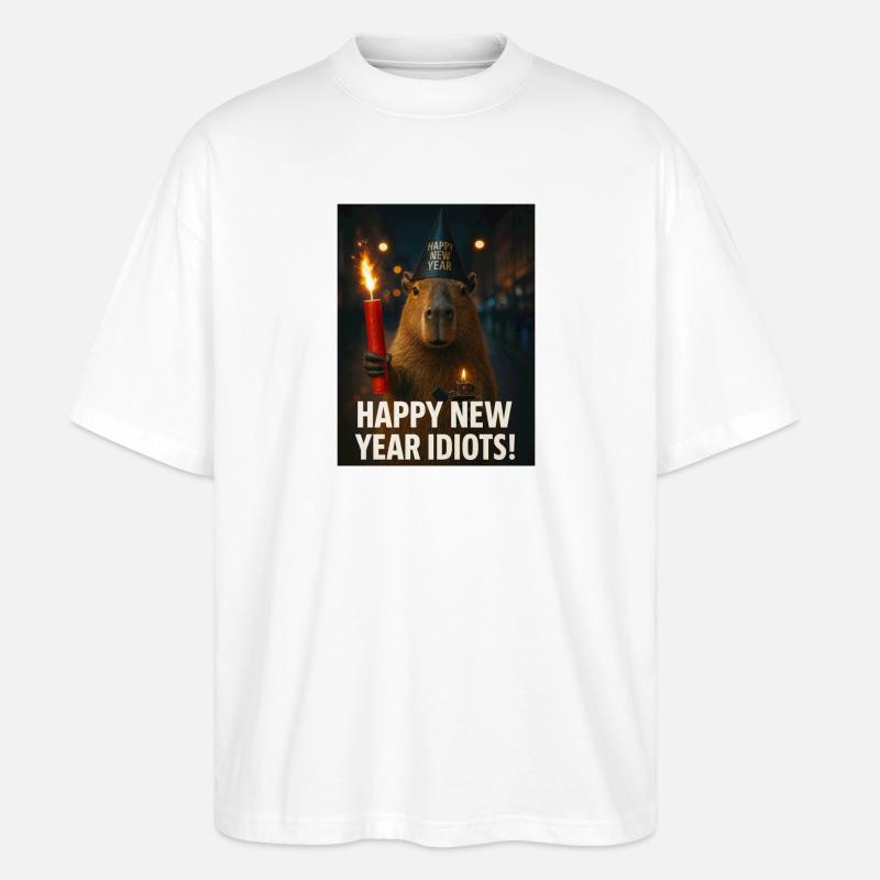 Capybara happy new year idiots - Stanley/Stella Oversized Unisex Bio T-Shirt Blaster 2.0 - Weiß