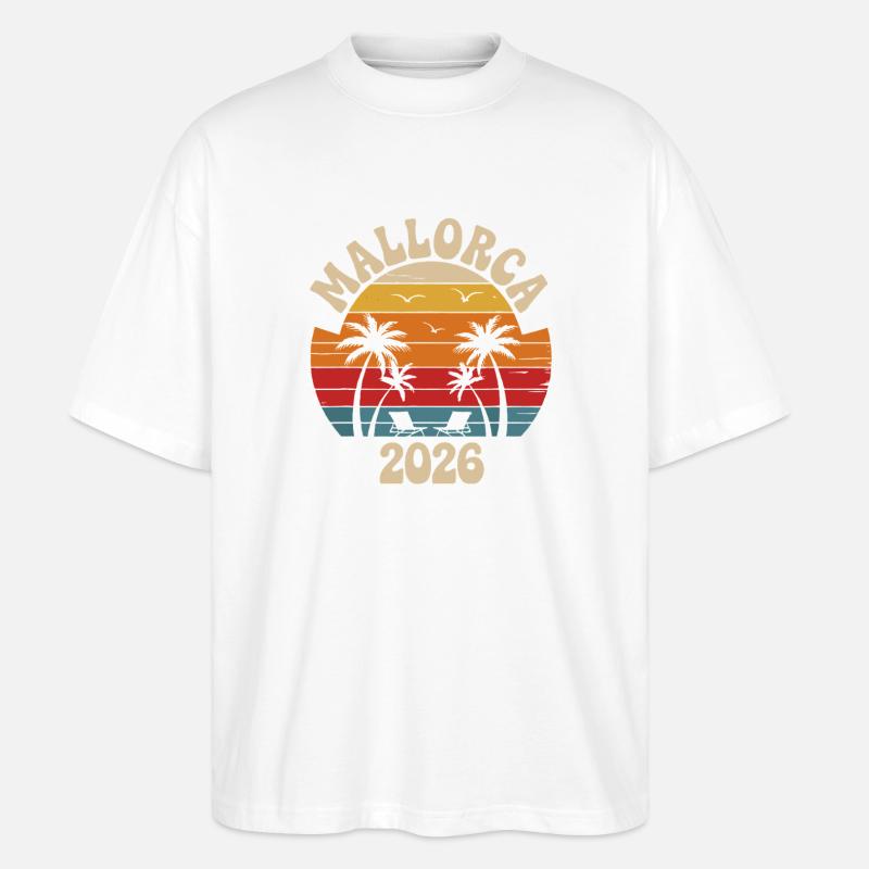 Mallorca Retro Sonnenuntergang 2026 - Stanley/Stella Oversized Unisex Bio T-Shirt Blaster 2.0 - Weiß