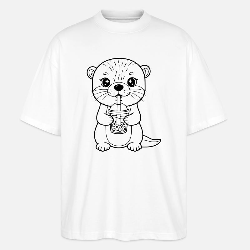 Otter mit Becher - Stanley/Stella Oversized Unisex Bio T-Shirt Blaster 2.0 - Weiß