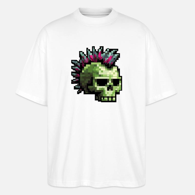 Pixel Punk Skull - Stanley/Stella Oversized Unisex Bio T-Shirt Blaster 2.0 - Weiß