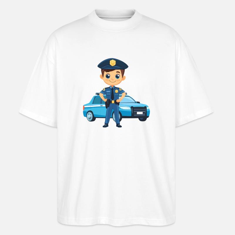 Polizeiheld Cartoon vor Polizeiauto - Stanley/Stella Oversized Unisex Bio T-Shirt Blaster 2.0 - Weiß