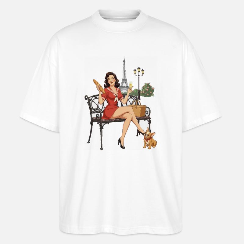 Pin-up de Paris sur le banc - T-shirt bio Blaster 2.0 coupe oversize Stanley/Stella Unisexe - blanc