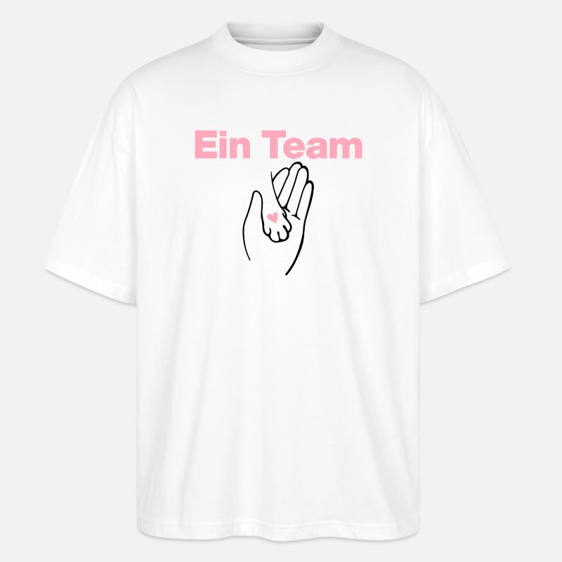 Ein Team, Mensch & Samtpfote, Katze, Katzenfans - Stanley/Stella Oversized Unisex Bio T-Shirt Blaster 2.0 - Weiß