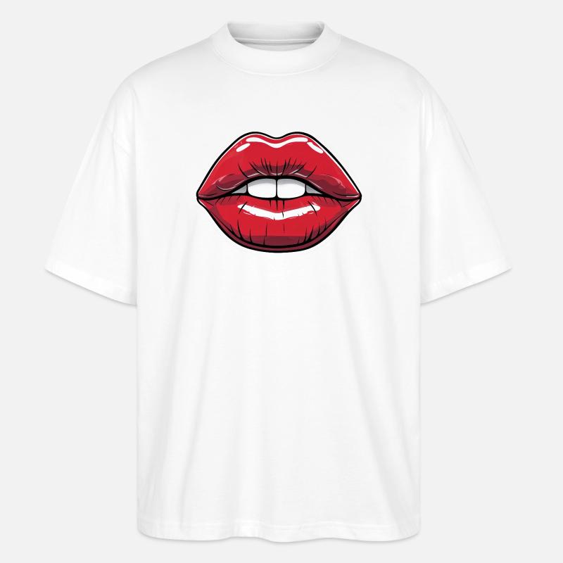Kussmund Comic-Style Lippe Rot - Stanley/Stella Oversized Unisex Bio T-Shirt Blaster 2.0 - Weiß