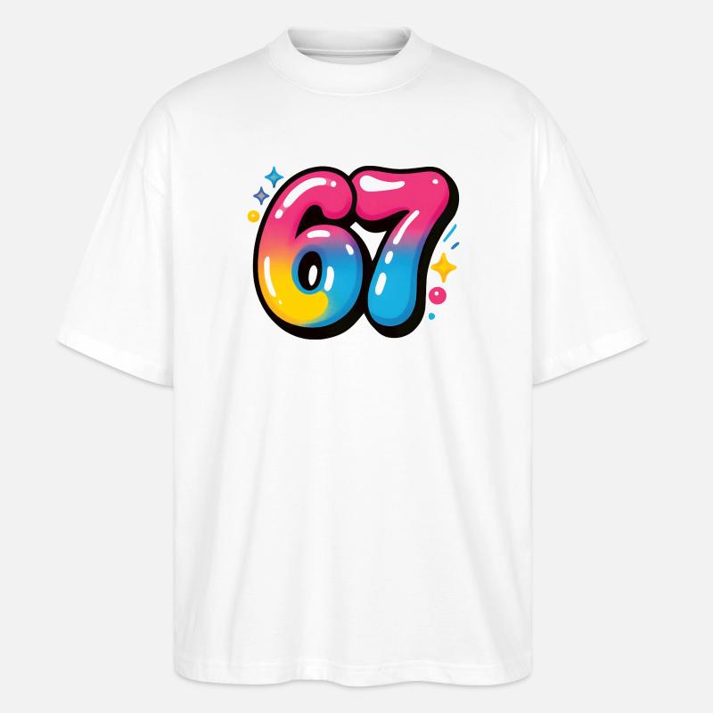 67 bunt sechs sieben bunte Luftballons - Stanley/Stella Oversized Unisex Bio T-Shirt Blaster 2.0 - Weiß