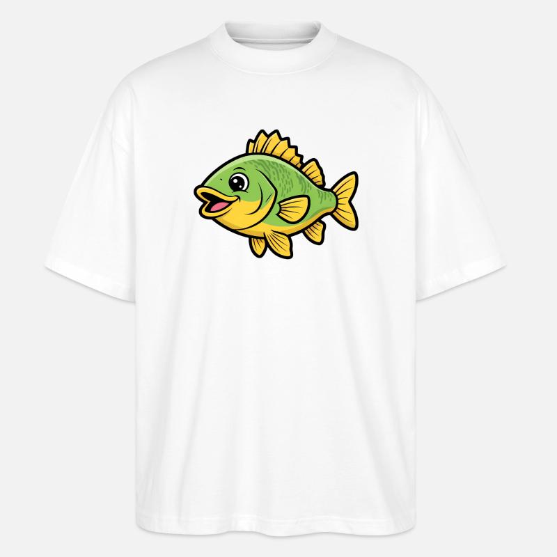 Süßer Flussbarsch Comic Fisch Bunt - Stanley/Stella Oversized Unisex Bio T-Shirt Blaster 2.0 - Weiß