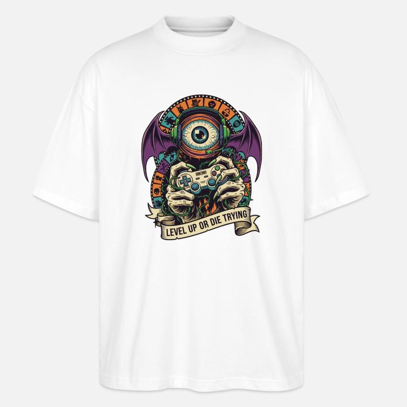 Level Up Augenmonster Controller - Stanley/Stella Oversized Unisex Bio T-Shirt Blaster 2.0 - Weiß