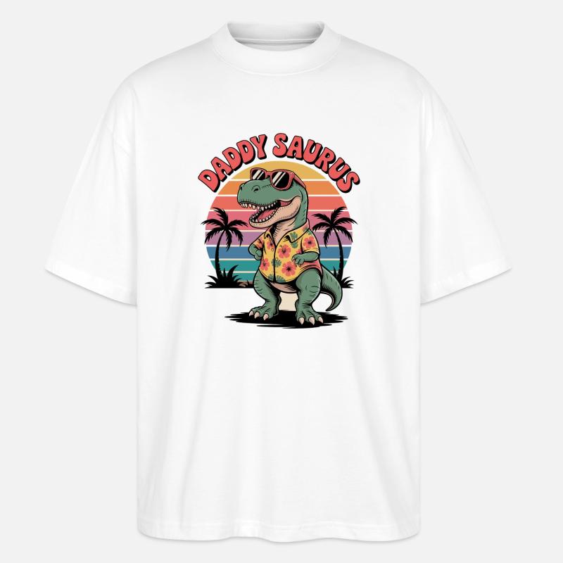 Daddy Saurus Dinosaurier - Stanley/Stella Oversized Unisex Bio T-Shirt Blaster 2.0 - Weiß