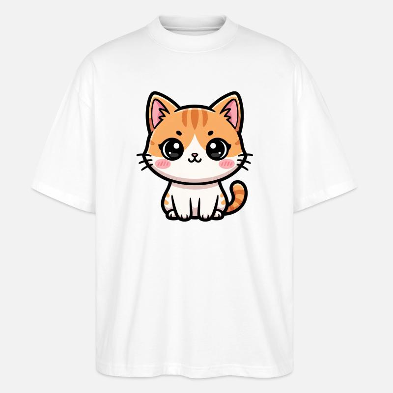 Chibi Tabby Kätzchen-Tee Art - Stanley/Stella Oversized Unisex Bio T-Shirt Blaster 2.0 - Weiß