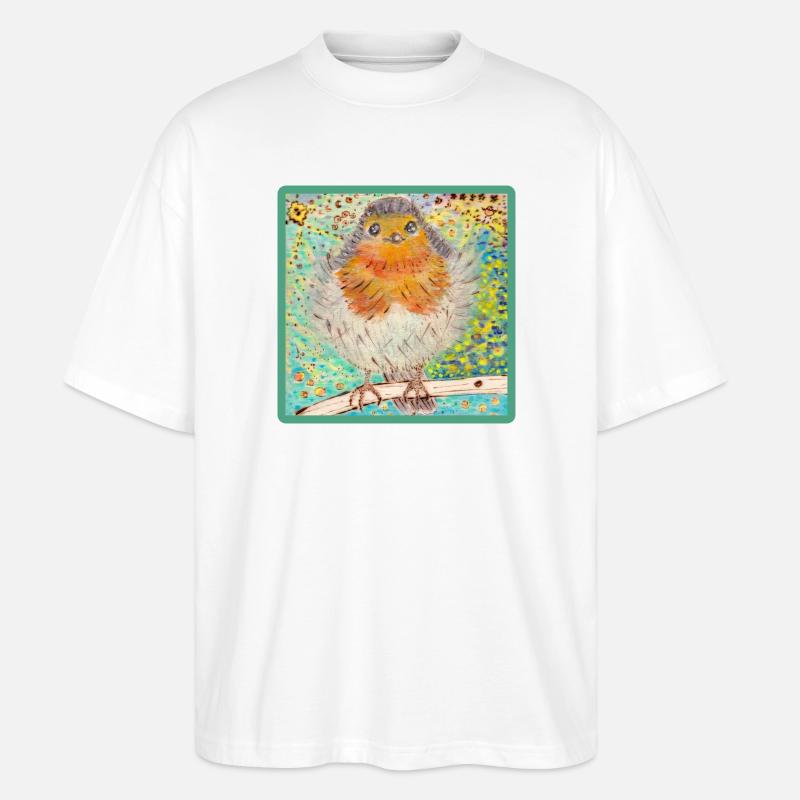 Rotkehlchen /Robin - Stanley/Stella Oversized Unisex Bio T-Shirt Blaster 2.0 - Weiß
