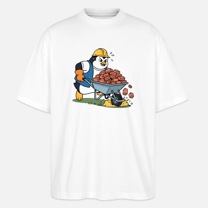 Süßer Pinguin Handwerker Bauarbeiter Baustelle - Stanley/Stella Oversized Unisex Bio T-Shirt Blaster 2.0 - Weiß