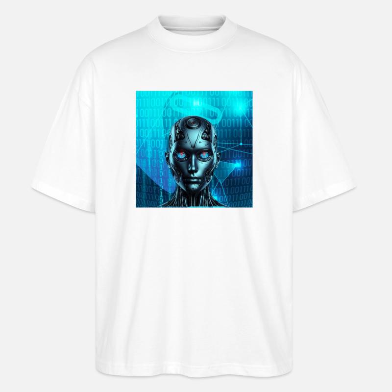 Robotergesicht - Stanley/Stella Oversized Unisex Bio T-Shirt Blaster 2.0 - Weiß