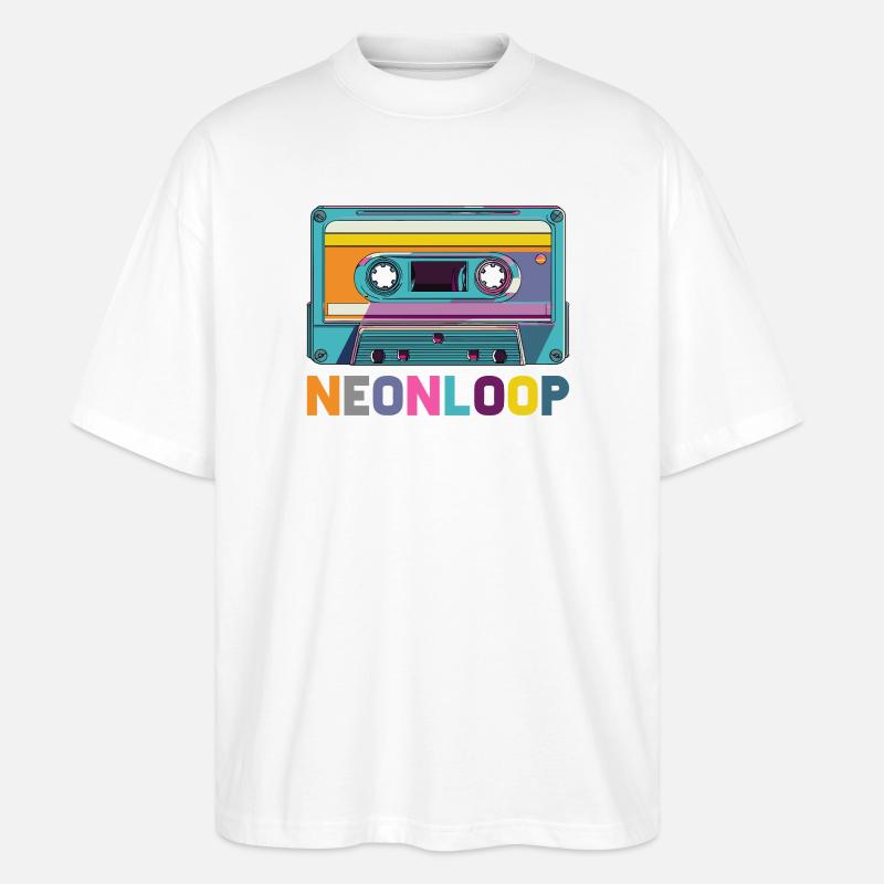 Neon Loop Cassette Design - Stanley/Stella Oversized Unisex Organic T-shirt Blaster 2.0 - white