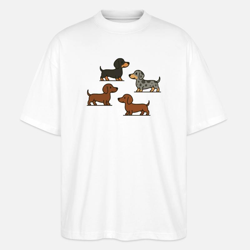 Dachshund Quartet: Spotted & Solid - Stanley/Stella Oversized Unisex Organic T-shirt Blaster 2.0 - white