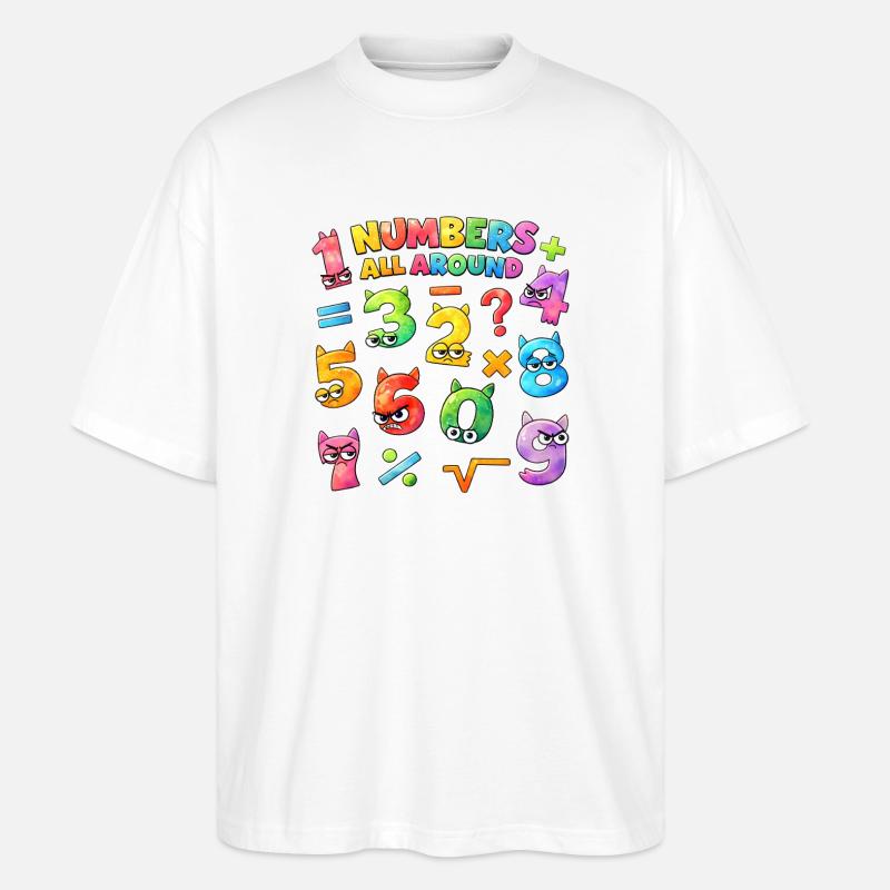 Rainbow Math Faces & Numbers - Stanley/Stella Oversized Unisex Bio T-Shirt Blaster 2.0 - Weiß