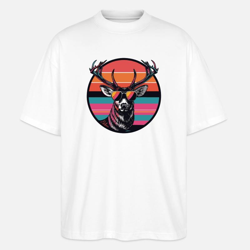Cerf avec lunettes de soleil - T-shirt bio Blaster 2.0 coupe oversize Stanley/Stella Unisexe - blanc