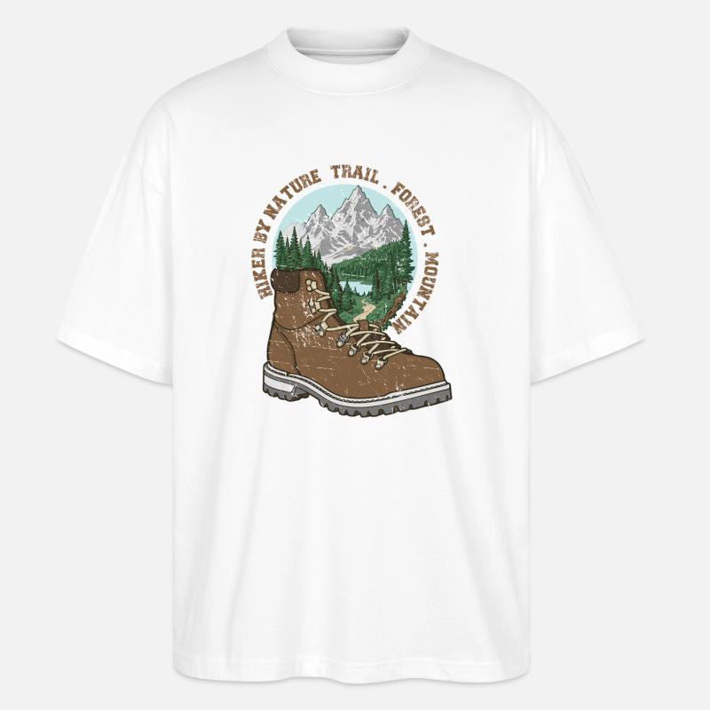 Minimalistisches Wanderer-Design - Stanley/Stella Oversized Unisex Bio T-Shirt Blaster 2.0 - Weiß