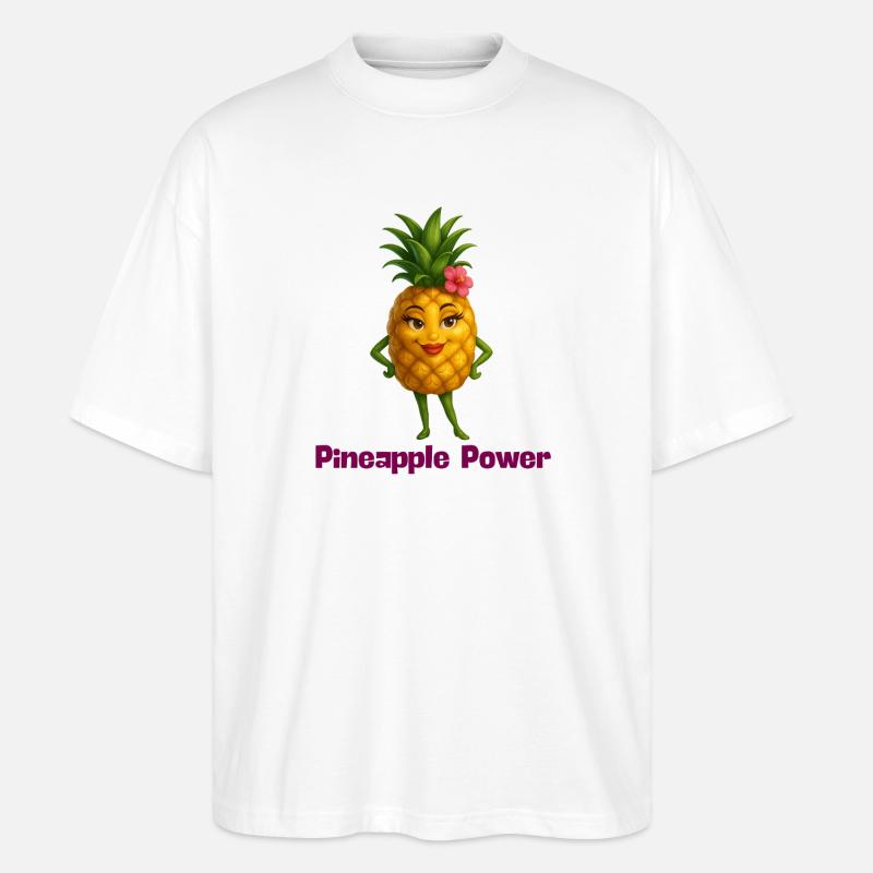 Personnage de dessin animé Pineapple Power - T-shirt bio Blaster 2.0 coupe oversize Stanley/Stella Unisexe - blanc