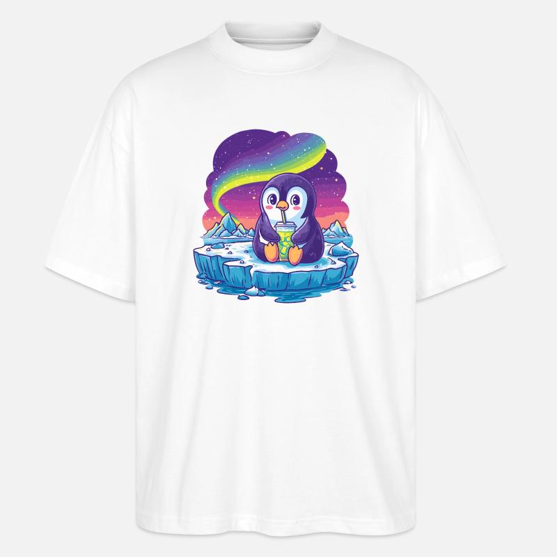 Aurora Pinguin Eislandschaft - Stanley/Stella Oversized Unisex Bio T-Shirt Blaster 2.0 - Weiß