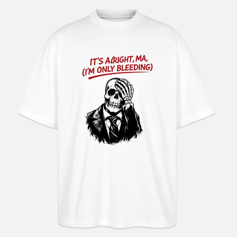 Skelett im Anzug mit rotem Text - Stanley/Stella Oversized Unisex Bio T-Shirt Blaster 2.0 - Weiß
