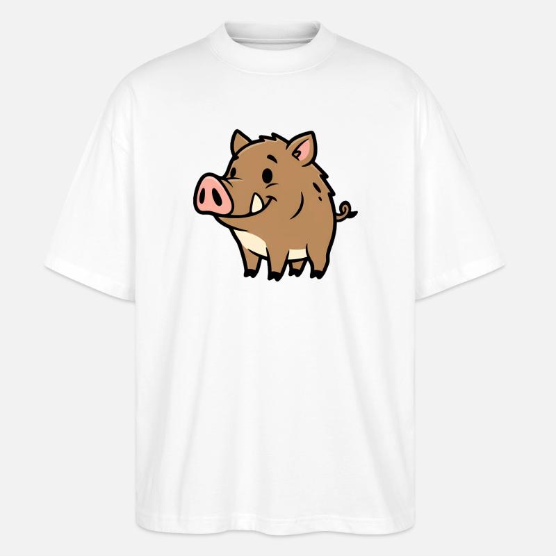Süßes Wildschwein Comic Glücksbringer - Stanley/Stella Oversized Unisex Bio T-Shirt Blaster 2.0 - Weiß