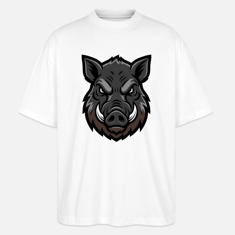 mascotte tête de sanglier, agressive - T-shirt bio Blaster 2.0 coupe oversize Stanley/Stella Unisexe - blanc
