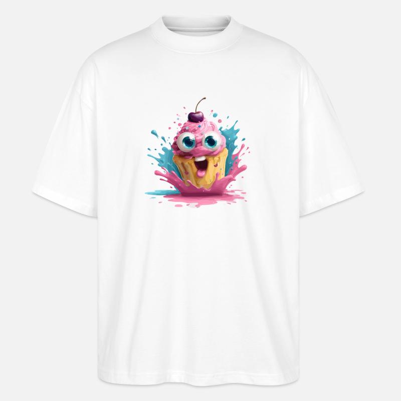 Kunterbunter Cupcake mit Gesicht - Stanley/Stella Oversized Unisex Bio T-Shirt Blaster 2.0 - Weiß