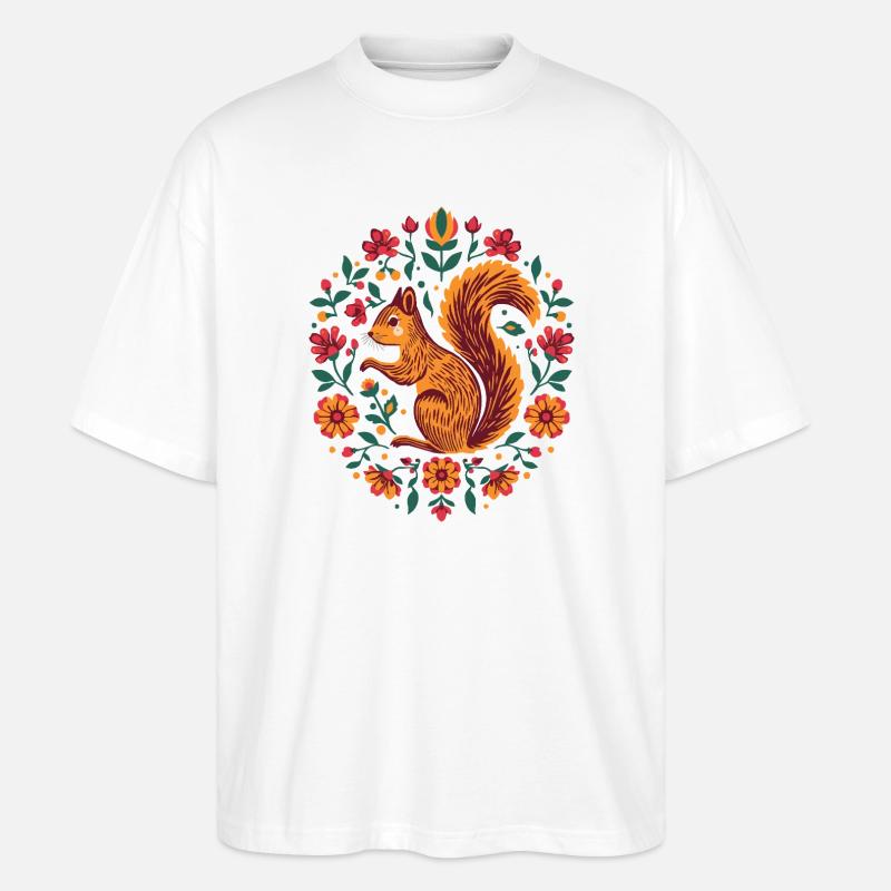 Eichhörnchen im Blumenkranz - Stanley/Stella Oversized Unisex Bio T-Shirt Blaster 2.0 - Weiß