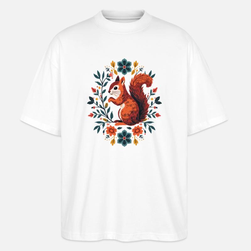 Eichhörnchen im Blumenkranz - Stanley/Stella Oversized Unisex Bio T-Shirt Blaster 2.0 - Weiß