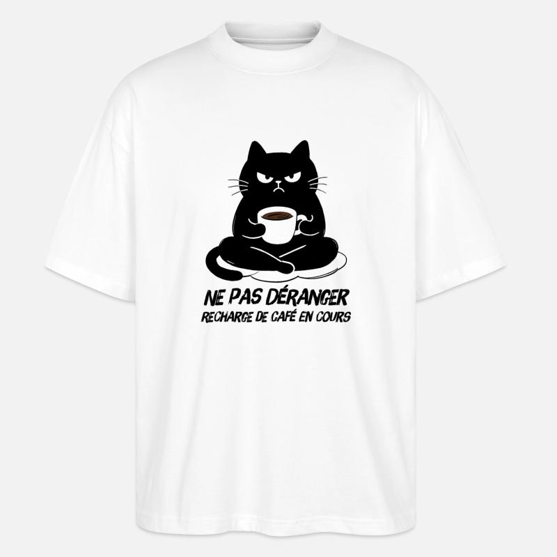 Black Cat Coffee Refill in Progress - Stanley/Stella Oversized Unisex Organic T-shirt Blaster 2.0 - white