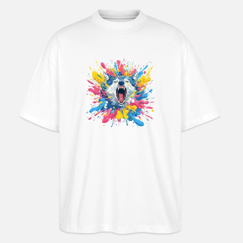 Wolfsruf in Farbschleuder - Stanley/Stella Oversized Unisex Bio T-Shirt Blaster 2.0 - Weiß