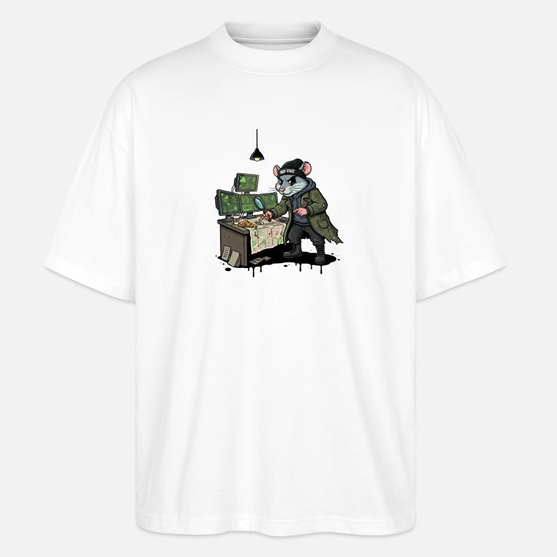 Hacker Rat Détective Deep State Tracking - T-shirt bio Blaster 2.0 coupe oversize Stanley/Stella Unisexe - blanc