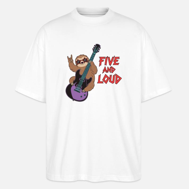 Five And Loud Faultier Rocker - Stanley/Stella Oversized Unisex Bio T-Shirt Blaster 2.0 - Weiß
