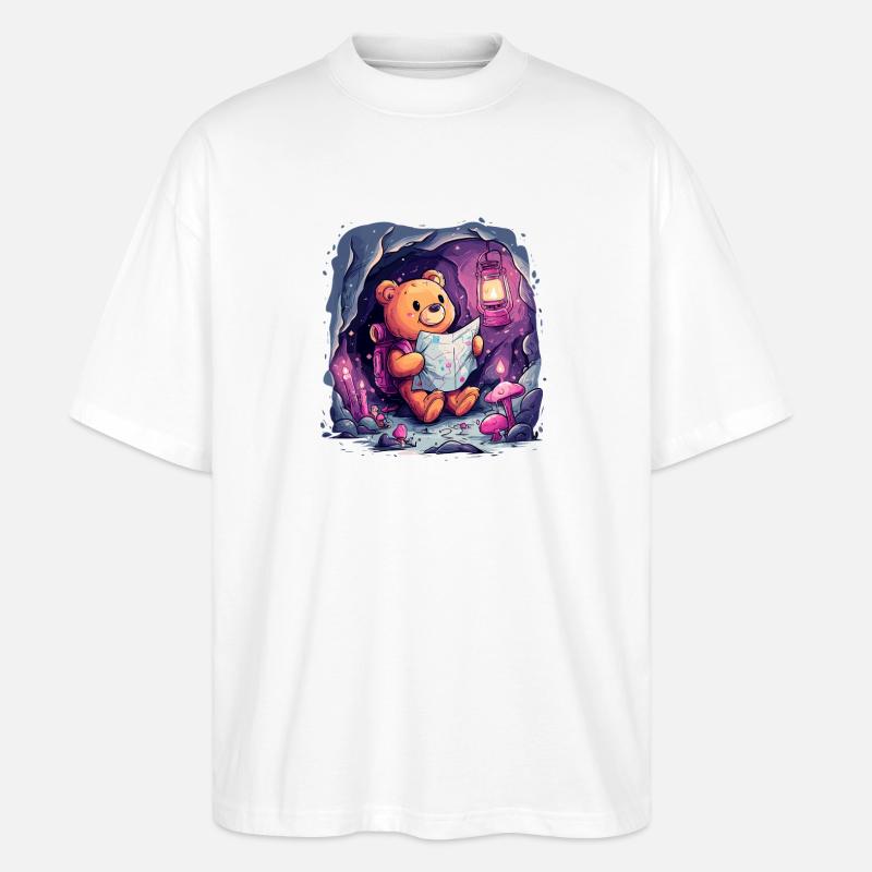 Teddybär auf Entdeckungstour - Stanley/Stella Oversized Unisex Bio T-Shirt Blaster 2.0 - Weiß