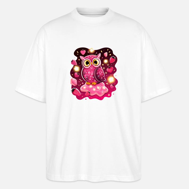Pink Eule Erdbeerzauber - Stanley/Stella Oversized Unisex Bio T-Shirt Blaster 2.0 - Weiß