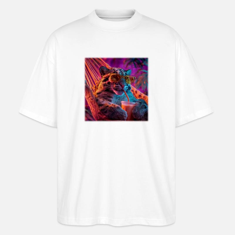 Chilliger Leopard Hängematte Neon Style - Stanley/Stella Oversized Unisex Bio T-Shirt Blaster 2.0 - Weiß