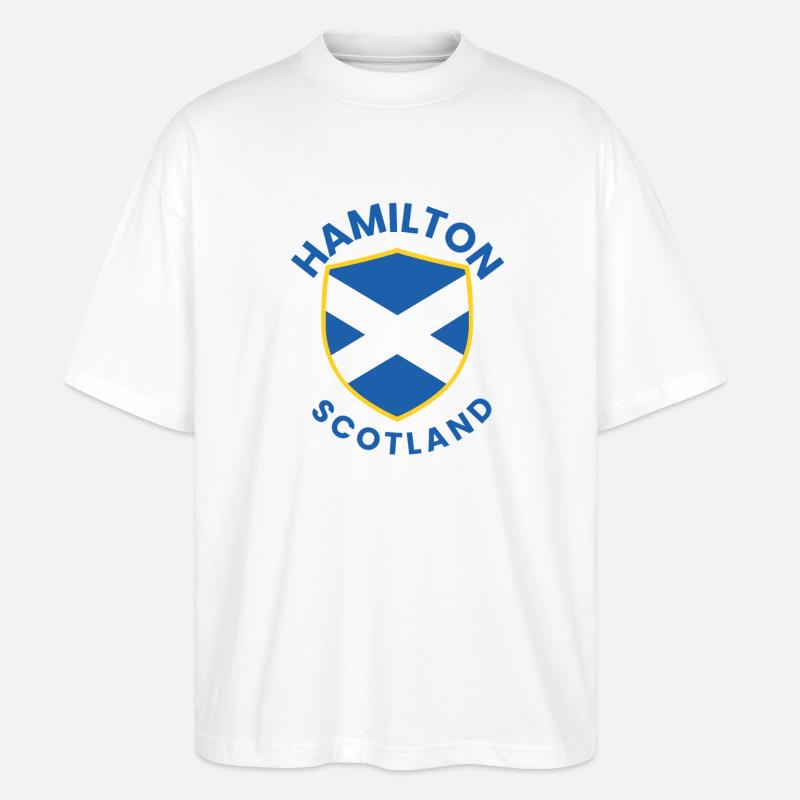 Schottischer Schild mit Saltire Hamilton - Stanley/Stella Oversized Unisex Bio T-Shirt Blaster 2.0 - Weiß