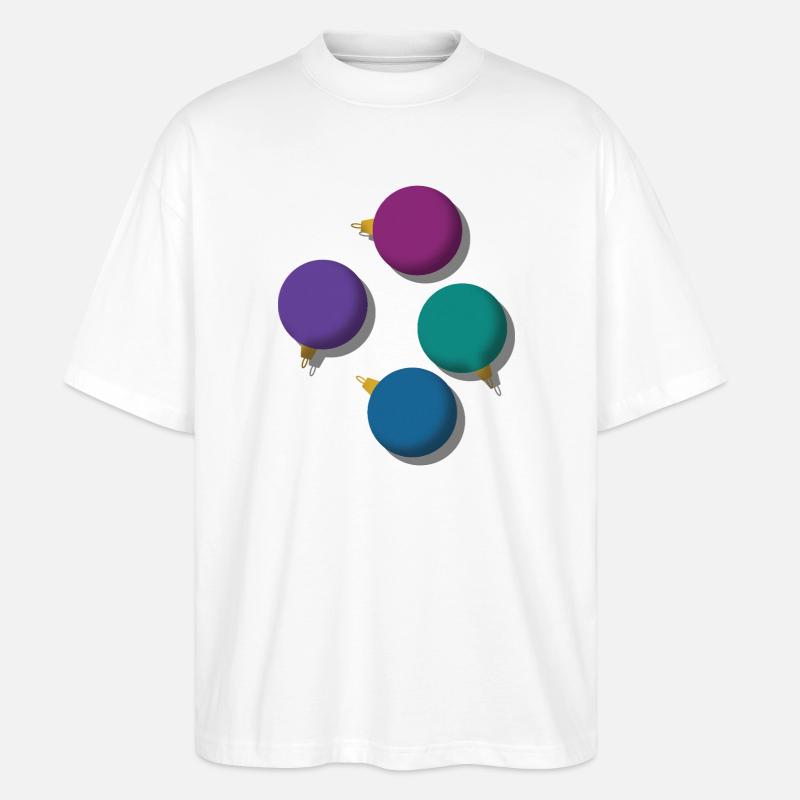 4 bunte Weihnachtskugeln  - Stanley/Stella Oversized Unisex Bio T-Shirt Blaster 2.0 - Weiß