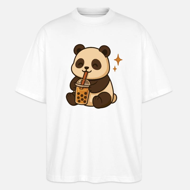 Panda avec bubble tea kawaii panda - T-shirt bio Blaster 2.0 coupe oversize Stanley/Stella Unisexe - blanc
