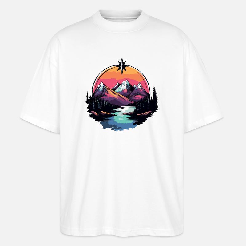 Berge Natur Landschaft Kompass - Stanley/Stella Oversized Unisex Bio T-Shirt Blaster 2.0 - Weiß