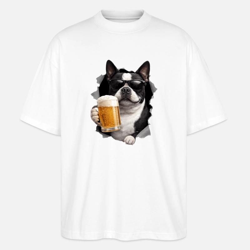 Boston Terrier Bier - Stanley/Stella Oversized Unisex Bio T-Shirt Blaster 2.0 - Weiß