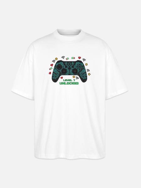 Level 7 Unlocked Gamer Controller - Stanley/Stella Oversized Unisex Organic T-shirt Blaster 2.0 - white
