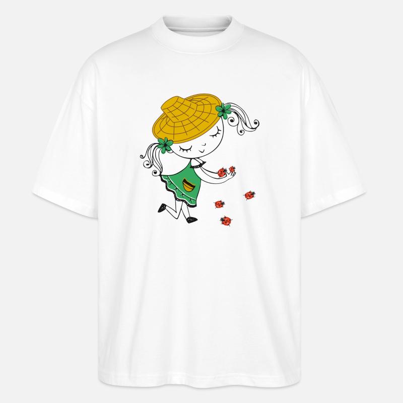 Mädchen mit Strohhut und Marienkäfer - Stanley/Stella Oversized Unisex Bio T-Shirt Blaster 2.0 - Weiß