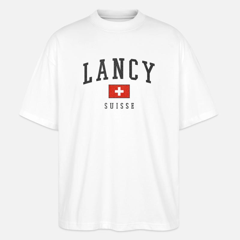 Lancy Suisse Typographie Drapeau - T-shirt bio Blaster 2.0 coupe oversize Stanley/Stella Unisexe - blanc