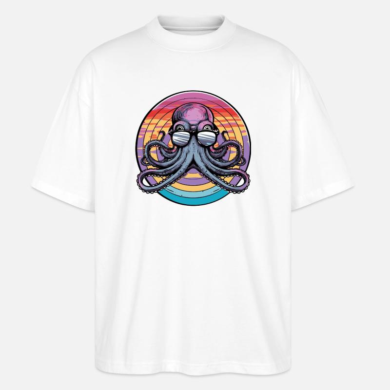 Octopus Retro Surf - Stanley/Stella Oversized Unisex Organic T-shirt Blaster 2.0 - white