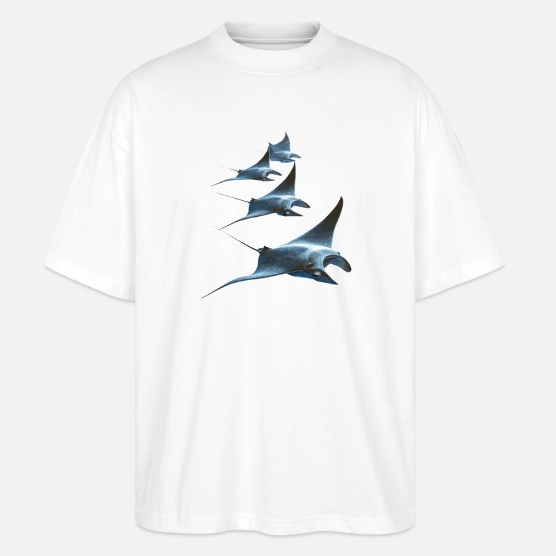 Manta Ray, Devil Ray, Stingray, Diver - Stanley/Stella Oversized Unisex Organic T-shirt Blaster 2.0 - white